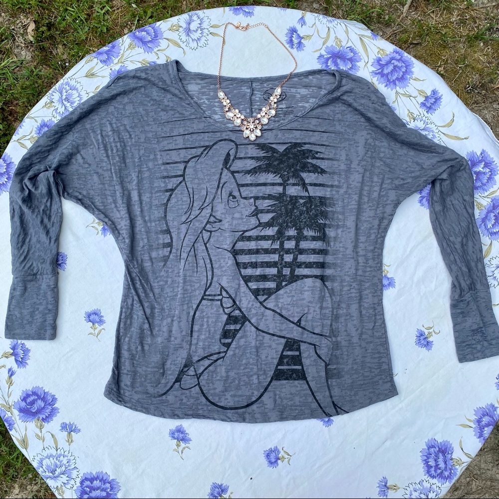 Ariel little mermaid semi sheer gray long sleeve size large Tshirt Disney